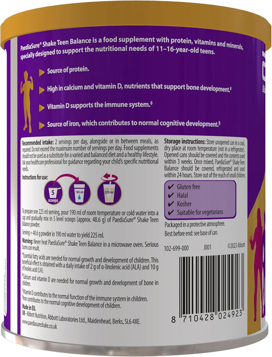 Paediasure Shake Teen Balance Nutritional Supplement Drink – 400G – Vanilla Flavour – For Busy Teens 11-16 Yrs Old – 27 Vitamins & Minerals – Protein For Healthy Growth & Development