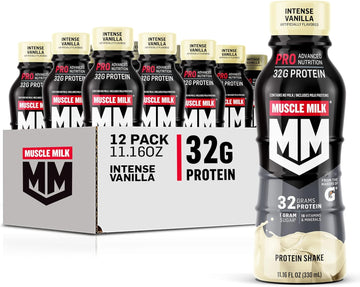 Muscle Milk Pro Advanced Nutrition Protein Shake, Intense Vanilla, 11.16 Fl Oz (Pack Of 12), 32G Protein, 1G Sugar, 16 Vitamins & Minerals, 5G Fiber, Workout Recovery, Energizing Snack, Packaging May Vary