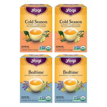 Yogi Tea Cold And Sleep Wellness Variety Pack 4Pk - 16 Tea Bags Per Pack (4 Pack) - Supports Cold, Sleep & Relaxation - Includes (2 Boxes Each) Of Bedtime And Cold Season - Organic Caffeine-Free Teas