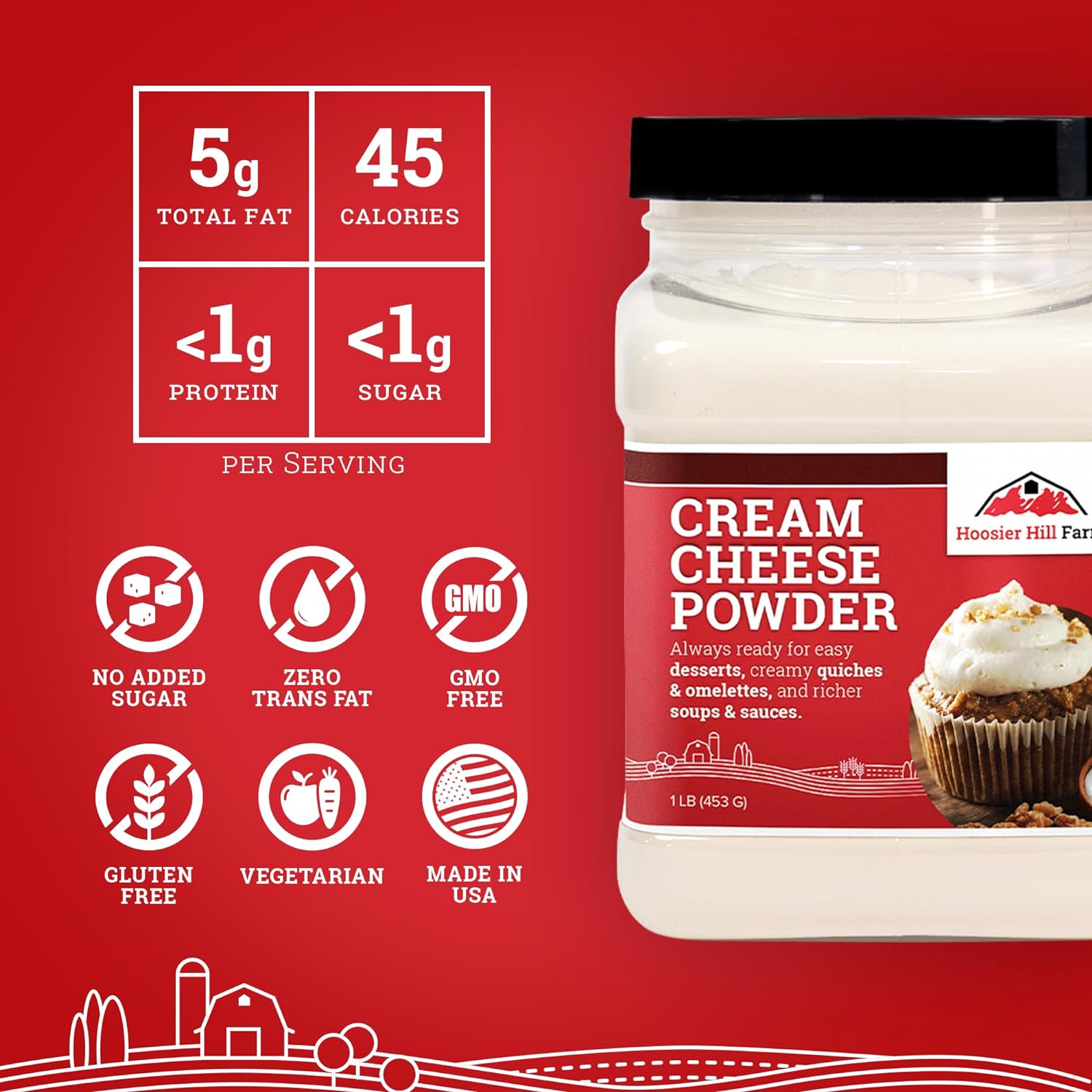 Hoosier Hill Farm Cream Cheese Powder, 1LB (Pack of 1) : Home & Kitchen