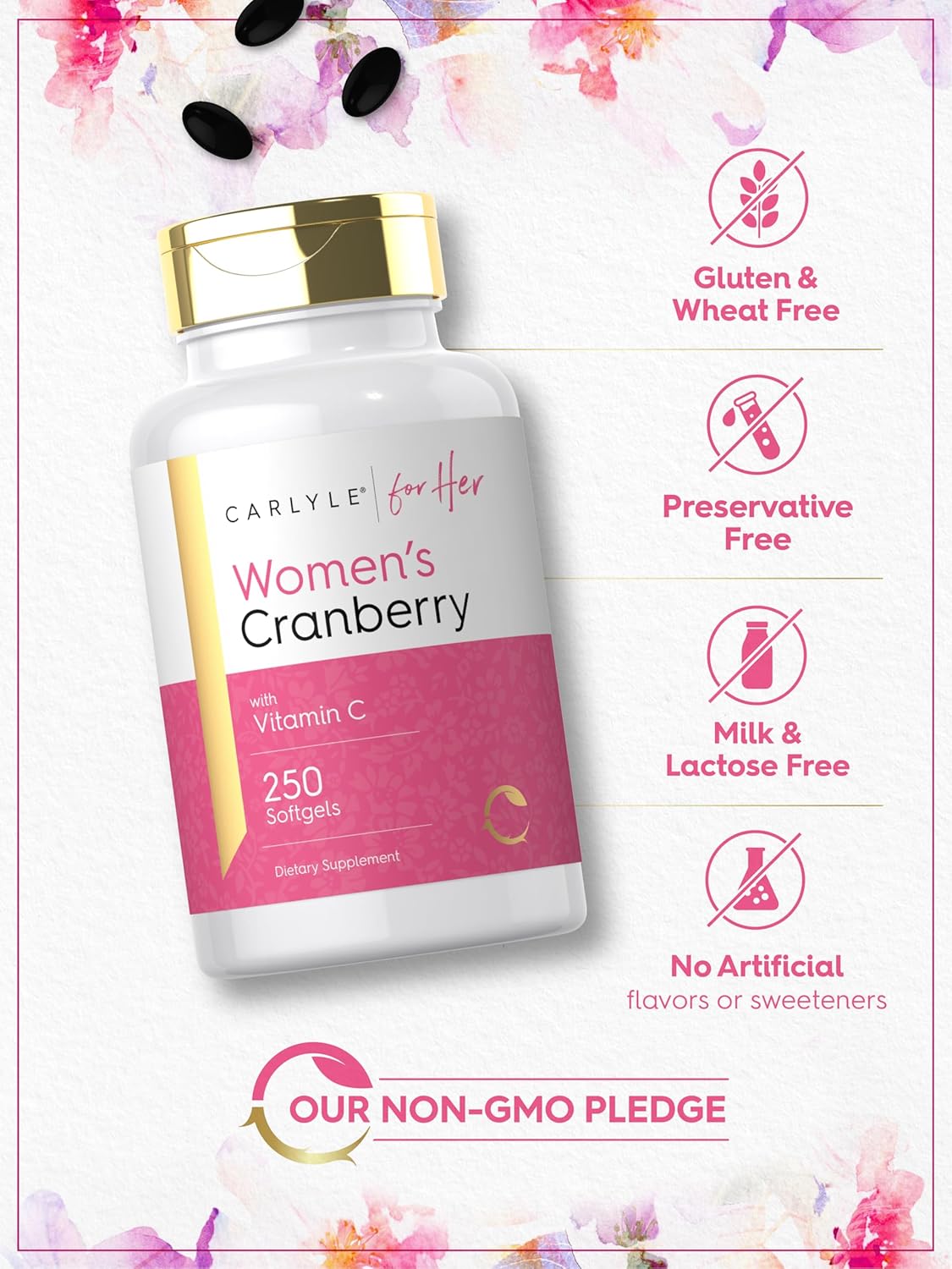 Carlyle Cranberry Pills for Women | 250 Softgels | Supplement with Vitamin C | Non-GMO, Gluten Free | for Her : Health & Household