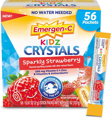 Emergen-C Kidz Crystals, On-The-Go Emergen-C Immune Support Supplement With Vitamin C, B Vitamins, Zinc And Manganese, Sparkly Strawberry - 56 Stick Packs