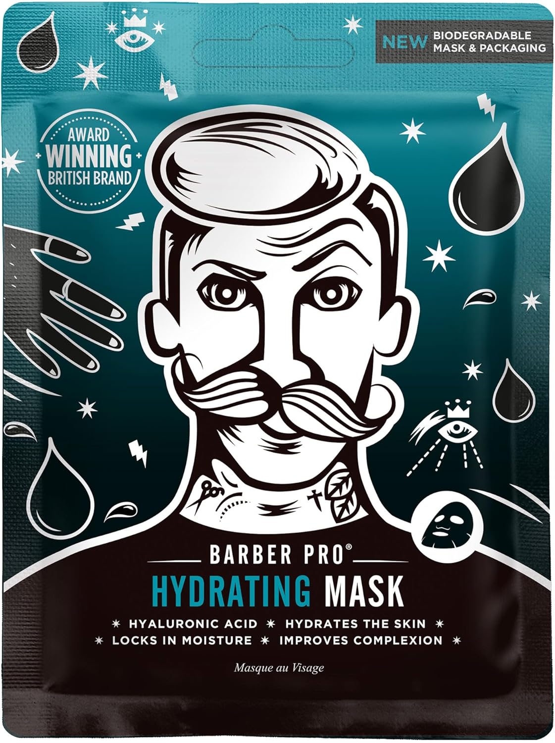 Barber Pro Hydration Face Mask Hyaluronic Acid Bamboo Sheet Natural Moisturising Mens Skincare Brightens Tones Nourishes Multi Award Winning Brand