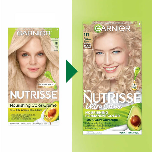 Garnier Hair Color Nutrisse Nourishing Creme, 111 Extra-Light Ash Blonde (White Chocolate) Permanent Hair Dye, 2 Count (Packaging May Vary)