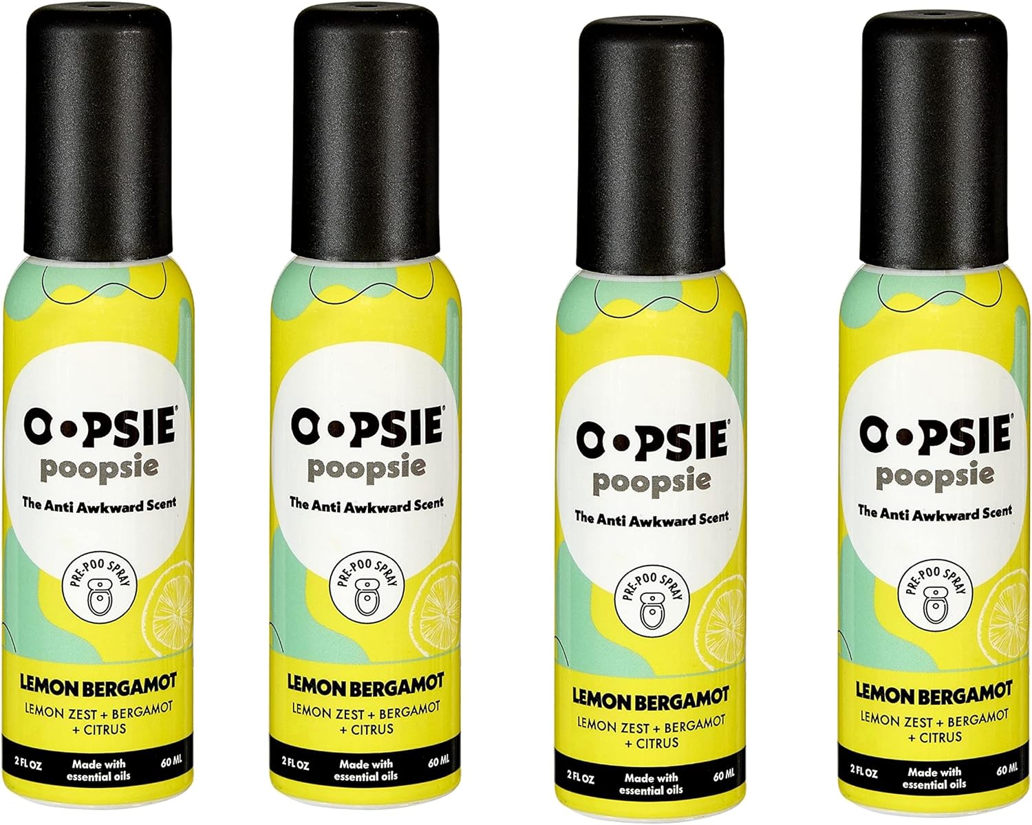 Pre Poop Spray - 4 Pack Natural Pre Poo Toilet Spray for Bathrooms, Trap Odors & Eliminate Embarrassment, 2oz Travel Size Pre Poo Air Freshener Spray (Lemon Bergamot)