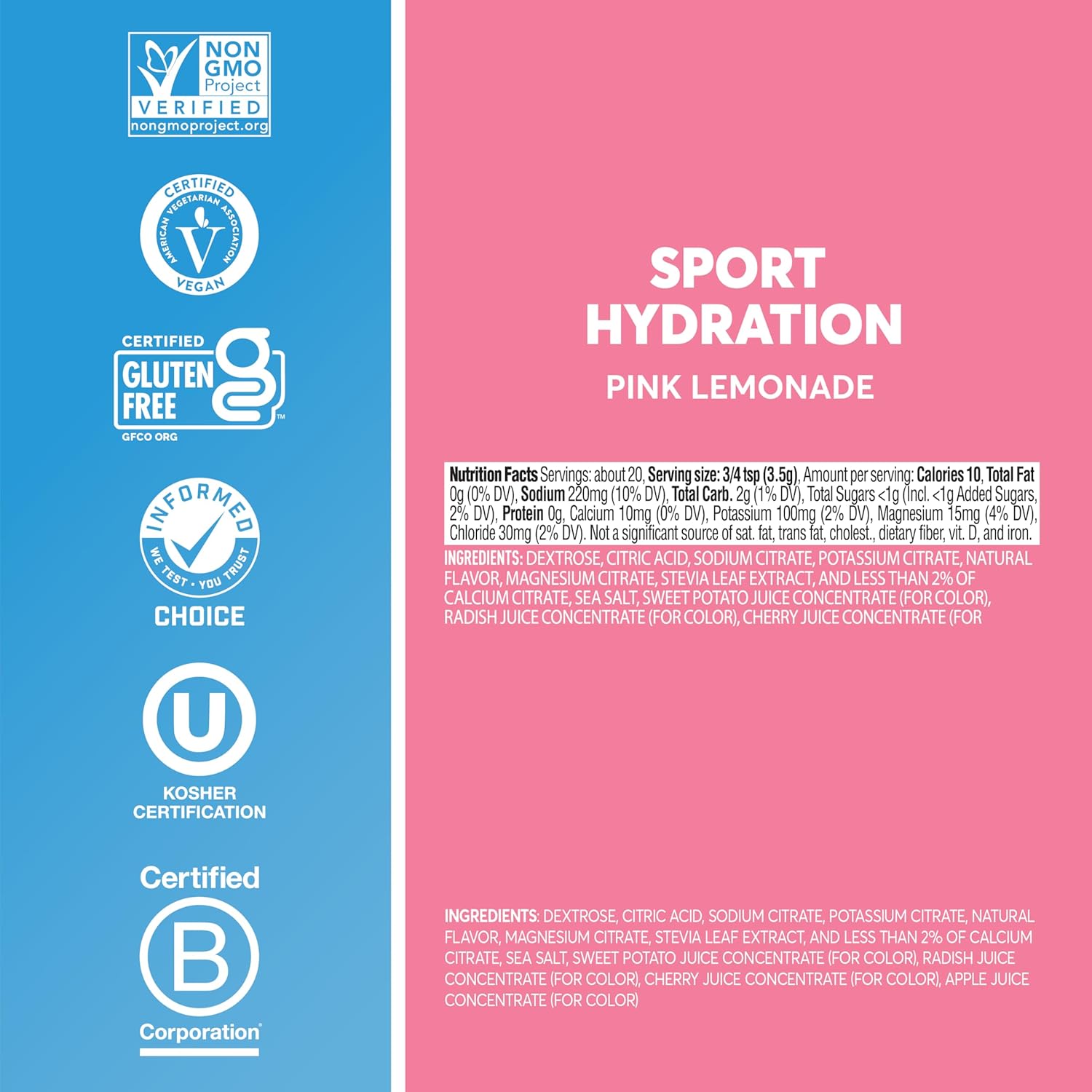 Nuun Sport Electrolyte Powder Canister - Pink Lemonade, 5 Essential Electrolytes for Hydration, Drink Mix with 15mg Magnesium, 1g Sugar, Non-GMO, Vegan, Up to 20 Servings