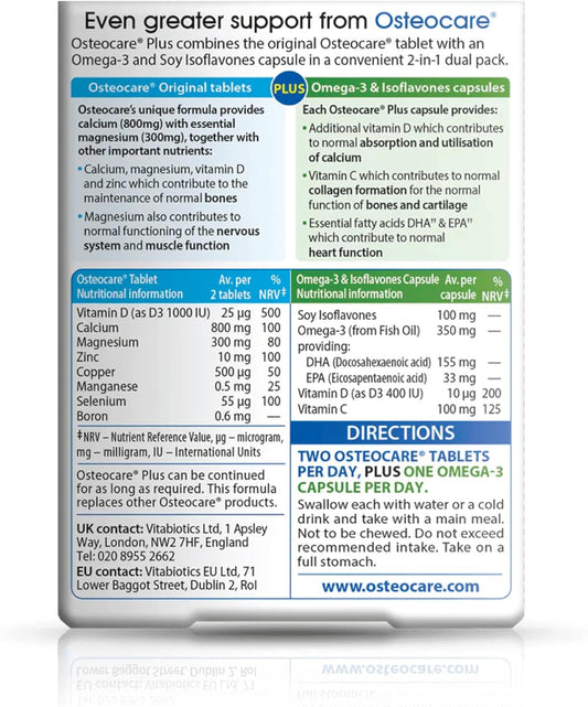 Vitabiotics Osteocare Plus 2-in-1 Formula - Calcium 800mg with Vitamin D3, Magnesium, Zinc, and Omega-3 | Bone Health and Immunity Multivitamin Supplement for Men and Women - 90 Tablets