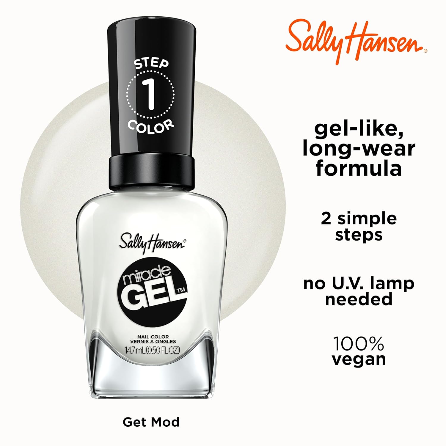 Sally Hansen Miracle Gel™, Get Mod, Long Lasting, Gel-Like Formula, No UV Lamp Needed, White Nail Polish : Beauty & Personal Care