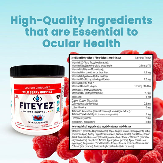 Eye Vitamin Gummies - Astaxanthin, Lutein And Zeaxanthin Supplements - 11 Essential Ocular Nutrients - Non-Gmo & Gluten Free - Includes Vitamin E, B1, B6, B9 & B12-60 Wild Berry Gummies