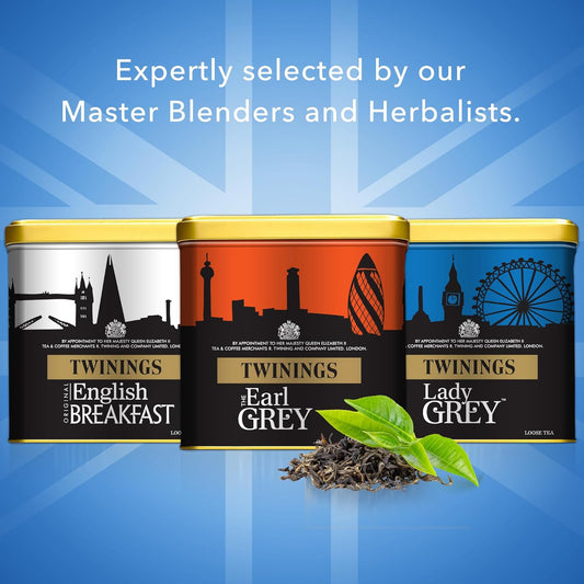 Twinings London Skyline Red, White, And Blue Commemorative Collection Of Loose Leaf Teas, Limited Edition Gift Set, 100G Tins (Pack Of 3), Includes Original English Breakfast, The Earl Grey, & Lady Grey Tins