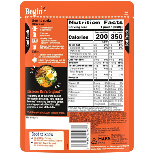 BEN'S ORIGINAL Ready Rice Korean BBQ Flavored Rice, Easy Dinner Side, 8.5 OZ Pouch (Pack of 12)