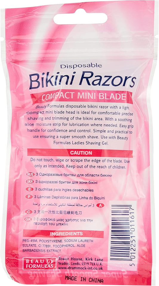 Beauty Formulas Disposable Bikini Razors Compact Mini Blade 3-Pieces