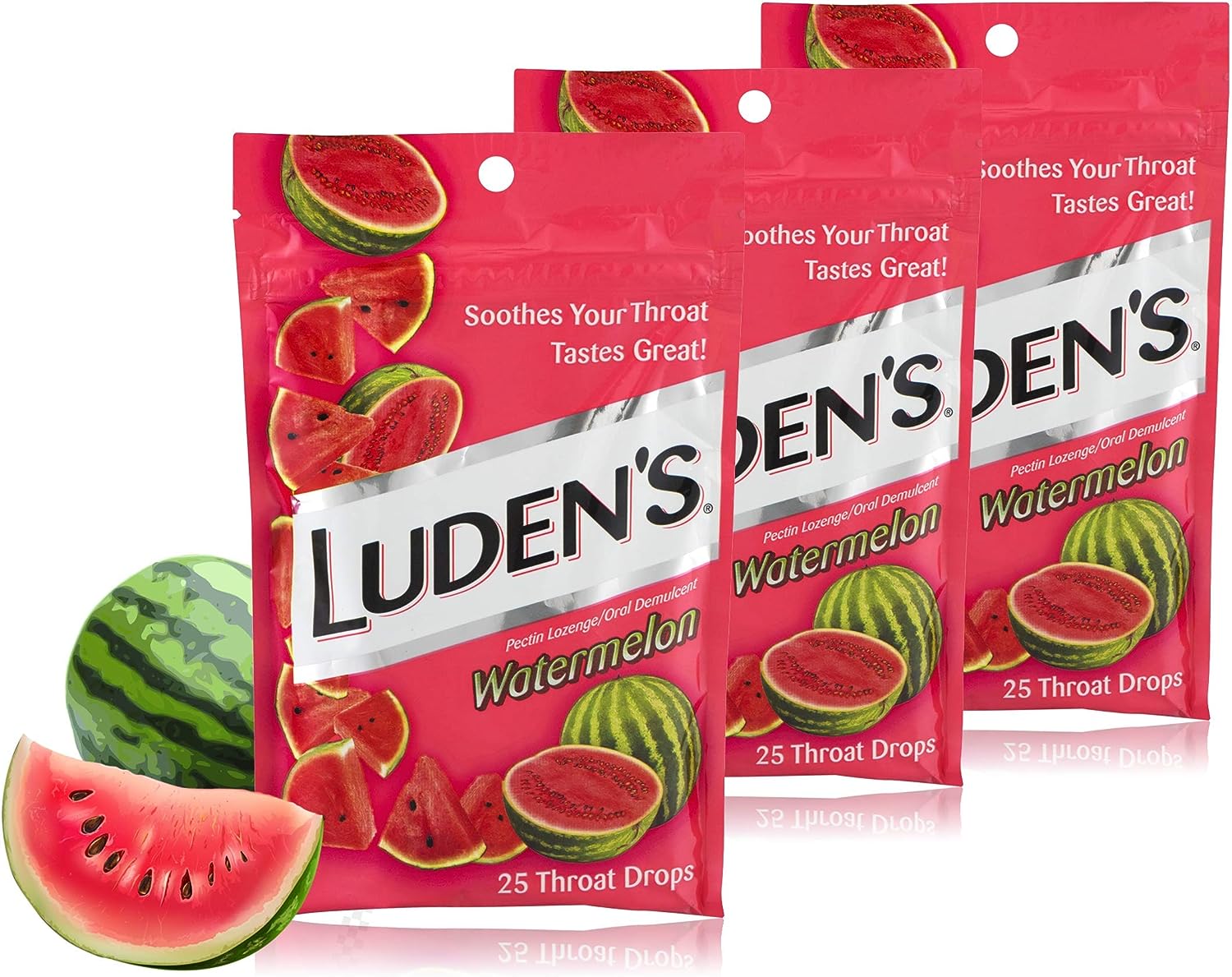 Luden's Watermelon Cough Throat Drops, Pectin Lozenge/Oral Demulcent, 25-Count Per Pack (3-Packs Total)