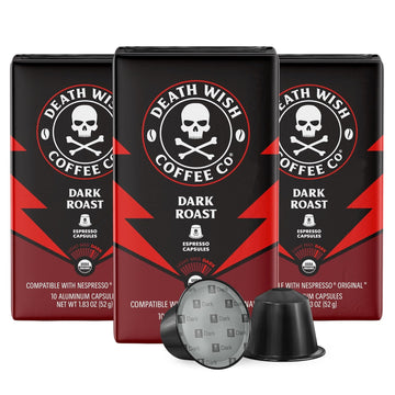 Death Wish Coffee, Espresso Roast Capsules Compatible with Nespresso Original Machines (30 Count (Pack of 1), Dark Roast)