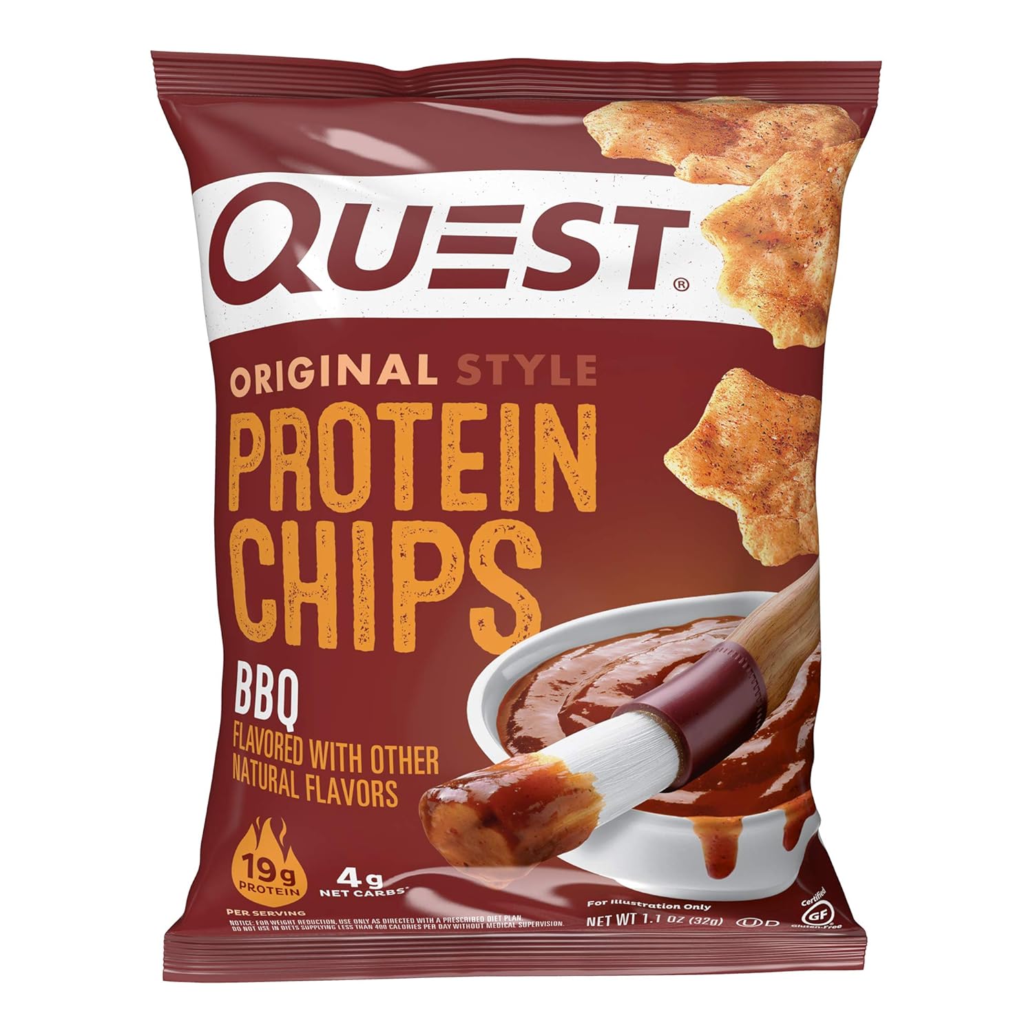 Quest Nutrition Bbq Protein Chips, 19G Protein, 4G Net Carb, Low Carb, Gluten Free, 1.1 Oz (Pack Of 12)