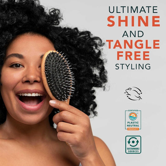 Boar Bristle Hair Brush For Women And Men, Natural 100% Soft Boars Hairbrush For Fine And Thin Hair