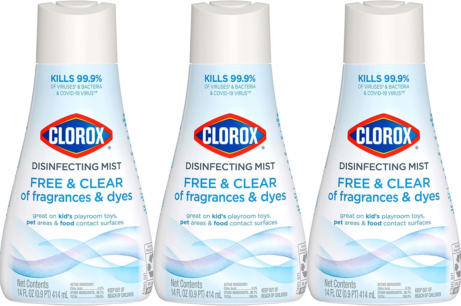 Clorox Free & Clear Disinfecting Mist Refill, Household Essentials, Fragrance Free, 14 Fluid Ounces, Pack Of 3