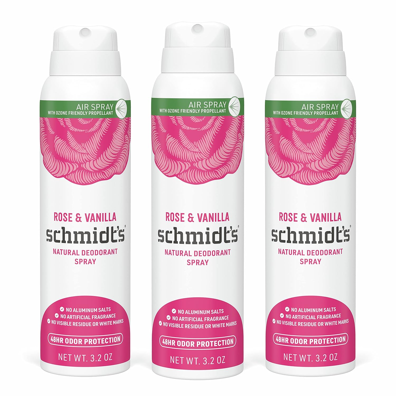 Schmidt'S Natural Deodorant Spray For Women And Men, Rose And Vanilla With 48 Hour Protection, No Aluminum Salts, No White Marks, Cruelty Free, Vegan, Deodorant, 3.2 Ounce (Pack Of 3)