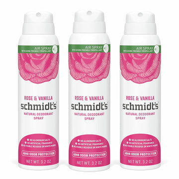 Schmidt'S Natural Deodorant Spray For Women And Men, Rose And Vanilla With 48 Hour Protection, No Aluminum Salts, No White Marks, Cruelty Free, Vegan, Deodorant, 3.2 Ounce (Pack Of 3)