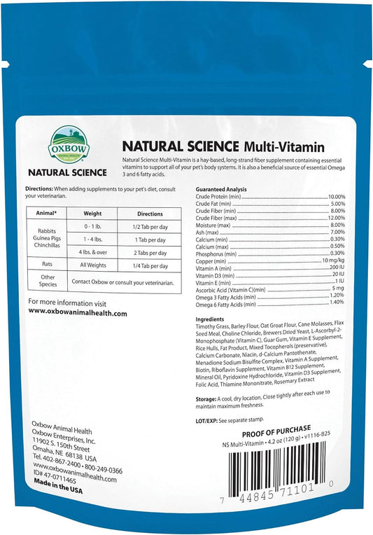 Oxbow Natural Science Multivitamin - Essential Vitamins & Omega 3 and 6 Fatty Acids for Small Animals, 4.2 oz