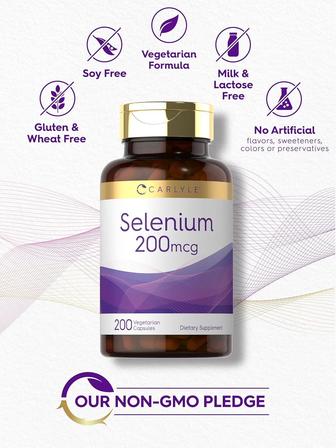 Carlyle Yeast Free Selenium Supplement | 200mcg | 200 Capsules | Vegetarian, Non-GMO, and Gluten Free Mineral Formula | L-Selenomethionine | Value Size : Health & Household