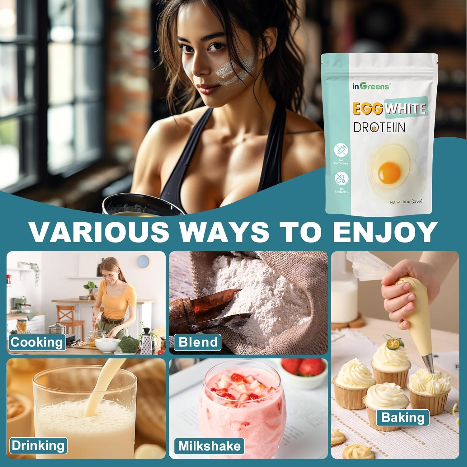 Ingreens 283G Egg White Powder | 10 Oz Egg White Protein Powder | Made In Usa | Gluten-Free | No Antibiotics | Lactose-Free For Baking | Cooking | Desserts : Grocery & Gourmet Food