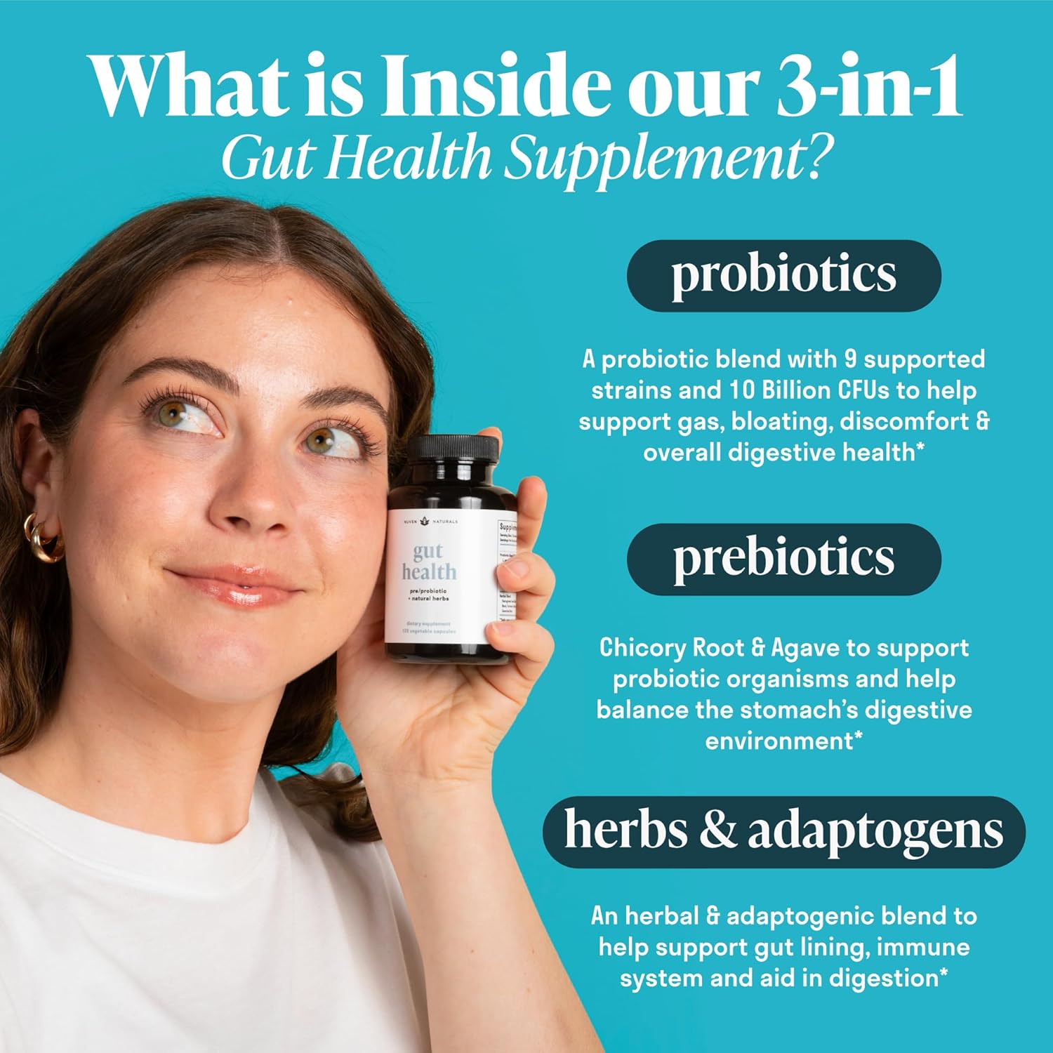 Nuven Naturals All-In-One Gut Health W/Probiotics, Prebiotics, Digestion-Supporting Herbs, And Adaptogens - Leaky Gut Repair Formula To Support Gut Lining, Aid In Digestion, And Promote Good Bacteria : Health & Household