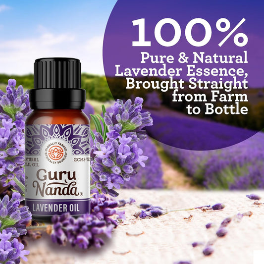 Gurunanda Lavender Essential Oil - 100% Pure, Natural & Undiluted Aromatherapy Oil For Diffusers, Massage & Diy Recipes - Helps To Relax (2X0.5 Fl Oz)