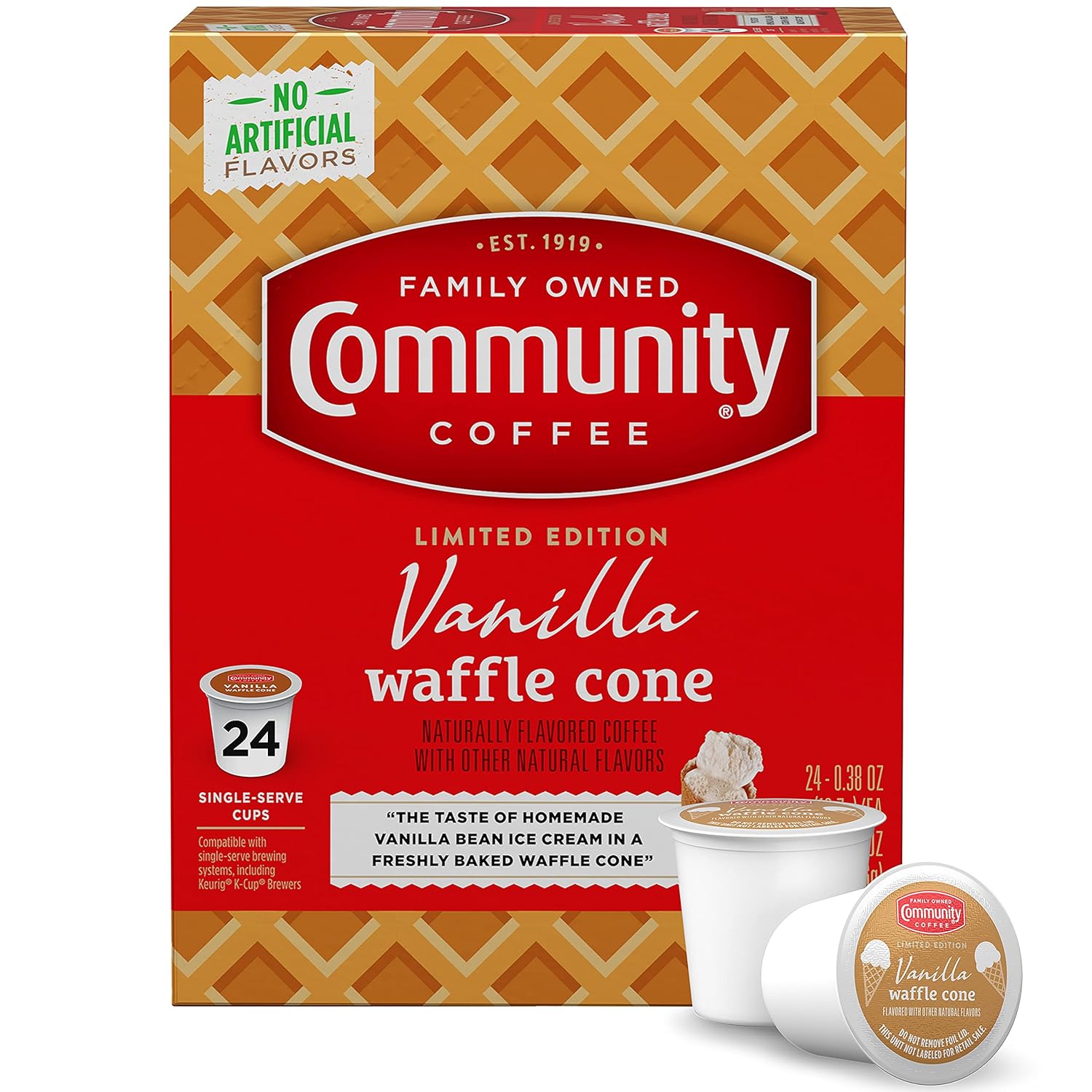 Community Coffee Vanilla Waffle Cone, Ice Cream Flavored 24 Count Coffee Pods, Compatible With Keurig 2.0 K-Cup Brewers, 24 Count (Pack Of 1)