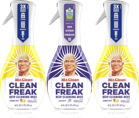 Mr. Clean All Purpose Cleaner, Clean Freak Mist For Bathroom & Kitchen Cleaner, Lavender & Lemon Scent, 3 Count (16 Fl Oz Each)