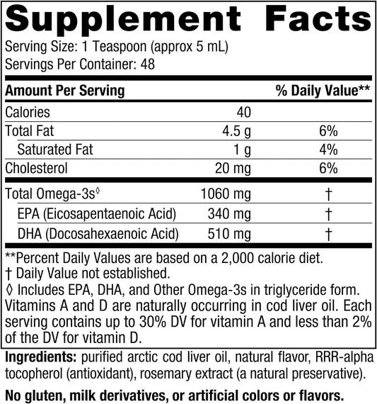 Nordic Naturals Arctic Cod Liver Oil, Orange - 8 oz - 1060 mg Total Om