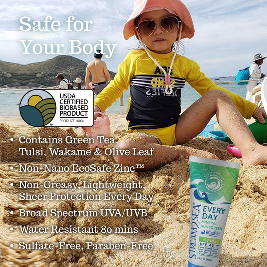 SPF 45 Every Day Kids Mineral Sunscreen | 2.5 Fl Oz Biodegradable, Paraben Free & Reef Safe Sunscreen for Face & Body for Kids | Non-Greasy, Lightweight & Sheer Mineral Protection Against UVA & UVB