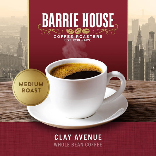 Barrie House Clay Avenue Donut Shop Whole Bean Coffee, 2 Lb Bag | Fair Trade Organic Certified | Medium Roast Coffee | Sweet And Mellow Flavor | 100% Arabica Coffee Beans