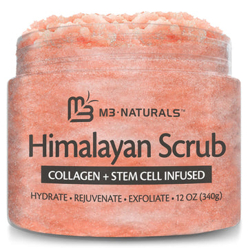 Himalayan Salt Scrub Face Foot & Body Exfoliator Infused With Collagen And Stem Cell Natural Exfoliating Salt Body Scrub For Toning Cellulite Skin Care By M3 Naturals