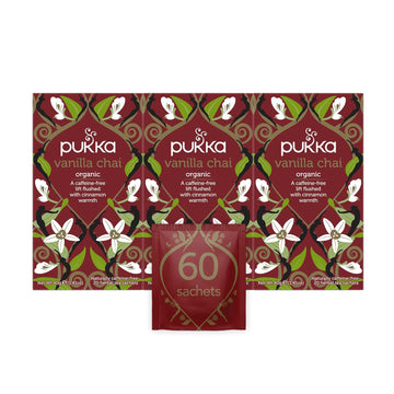 Pukka Organic Tea Bags, Vanilla Chai Herbal Tea With Cinnamon & Cardamom, Perfect Caffeine-Free Pick-Me Up, 20 Count (Pack Of 3) 60 Tea Bags