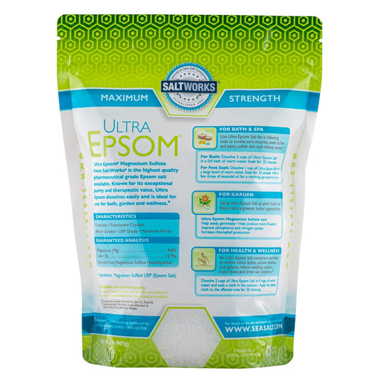 Saltworks Ultra Epsom Bath Salt, Unscented, Extra Fine Grain, 5 Pound Bag