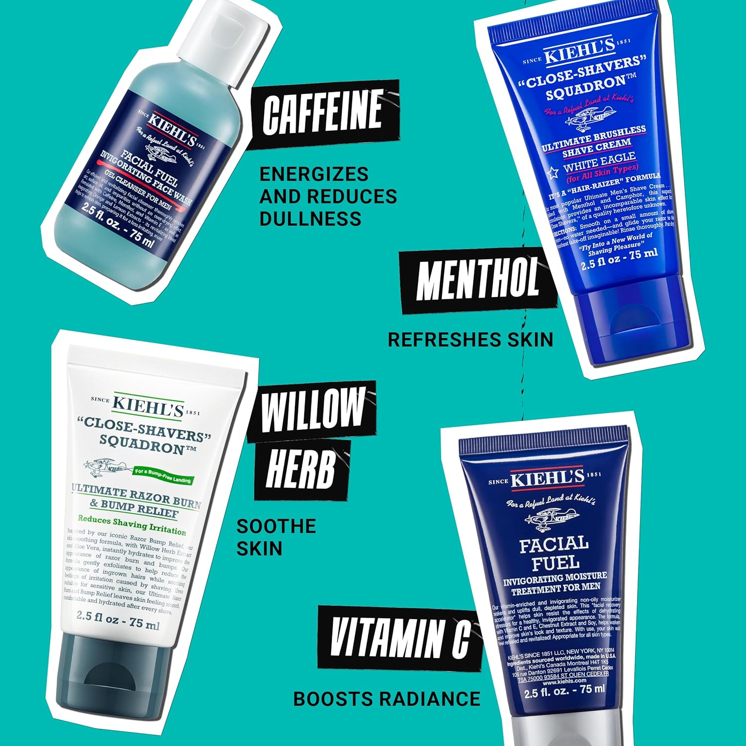 Kiehl'S Men'S Shaving Regimen Gift Set - $88 Value Including Face Wash, Shaving Cream, After Shave Gel & Face Moisturizer - For All Skin Types