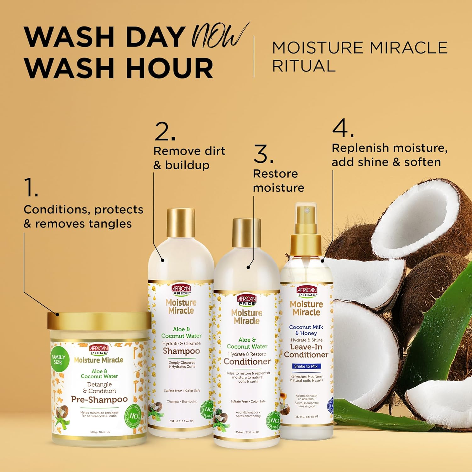 African Pride Moisture Miracle Pre-Shampoo Hair Detangler With Aloe & Coconut Water | Minimizes Breakage, Hydrates & Strengthens | Pre-Poo Treatment For Natural Coils & Curls | 18 Oz. : Beauty & Personal Care