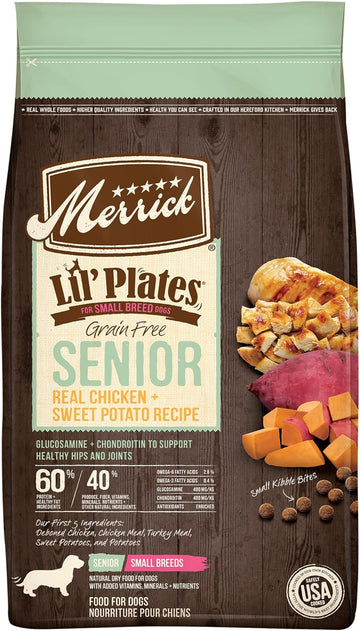 Merrick Lil’ Plates Premium Grain Free Senior Dry Dog Food For Small Dogs, Real Chicken, Sweet Potato Kibble - 4.0 lb. Bag