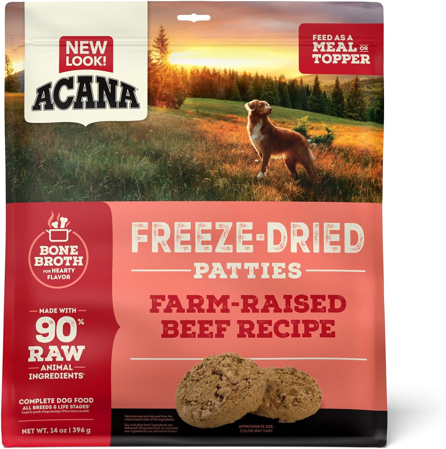 Acana Freeze Dried Dog Food Meal & Topper, Grain Free High Protein Farm-Raised Beef Recipe, 14Oz