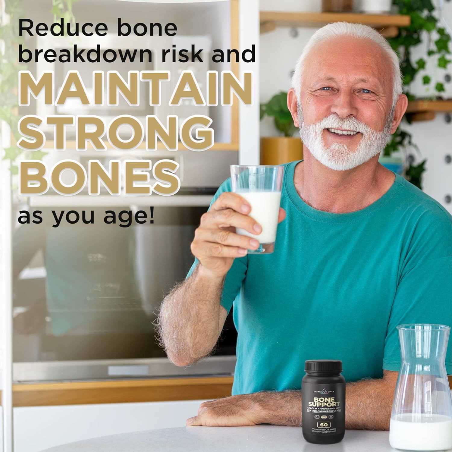 Livingood Daily Calcium Supplement for Women & Men, Bone Support (60 Vegetarian Capsules) - Bone Health Supplements Support Bone Density, Strength & Growth - Magnesium, Zinc, Vitamin D3 & K2 - Non-GMO : Health & Household