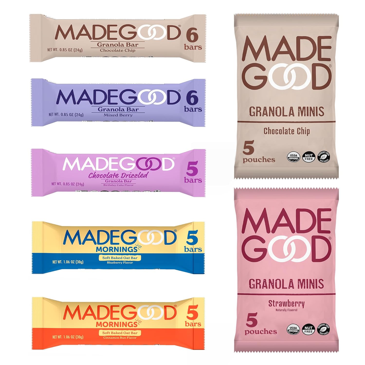 Madegood Healthy Snacks Variety Pack (37 Count) Organic Granola Bars, Granola Bites, Morning Bars