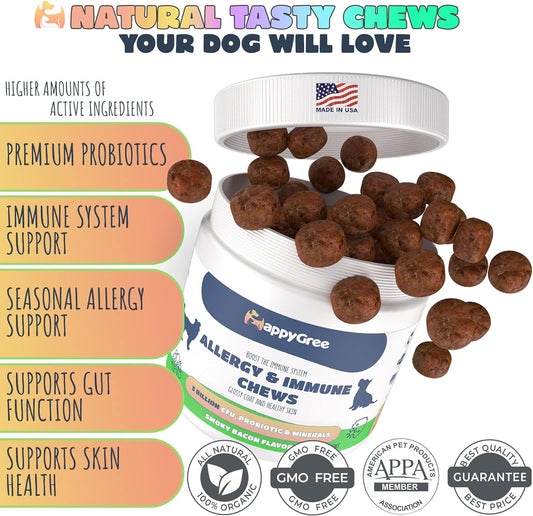 Best Natural Health Supplements for Dogs, Various Formulas & Benefits - Vet Recommended, 170 Natural Soft Chews - Smoky Bacon Flavor, Made in The USA (Allergy Immune Support)