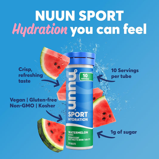 Nuun Hydration Effervescent Electrolyte Tablet, Watermelon, Natural Flavors, Vegan Friendly, Kosher, Gluten Free & Non-Gmo, 10 Tablets (Pack Of 8)