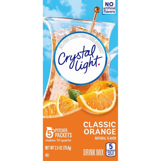 Crystal Light Classic Orange Naturally Flavored Powdered Drink Mix, 60 Ct Pack, 12 Canisters Of 5 Pitcher Packets 5 Count (Pack Of 12)