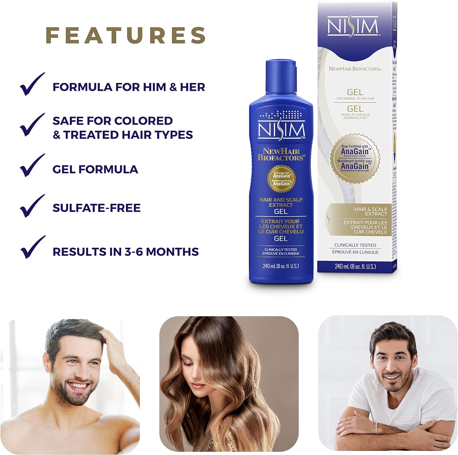 NISIM NewHair BioFactors Hair and Scalp Gel Extract with AnaGain For Normal To Dry Hair - Gel Extract Specially Formulated To Maximize The Natural Growth-Cycle Of Your Hair (8 Ounce / 240 Milliliter) : Beauty & Personal Care