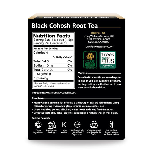 Buddha Teas Organic Black Cohosh Root Tea - Ou Kosher, Usda Organic, Ccof Organic, 18 Bleach-Free Tea Bags