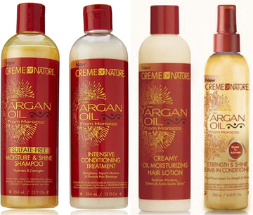 Crème Of Nature Argan Oil From Morocco (4 Set Bundle) - Shampoo + Conditioner + Leave-In Conditioner + Oil Moisturizing Hair Lotion
