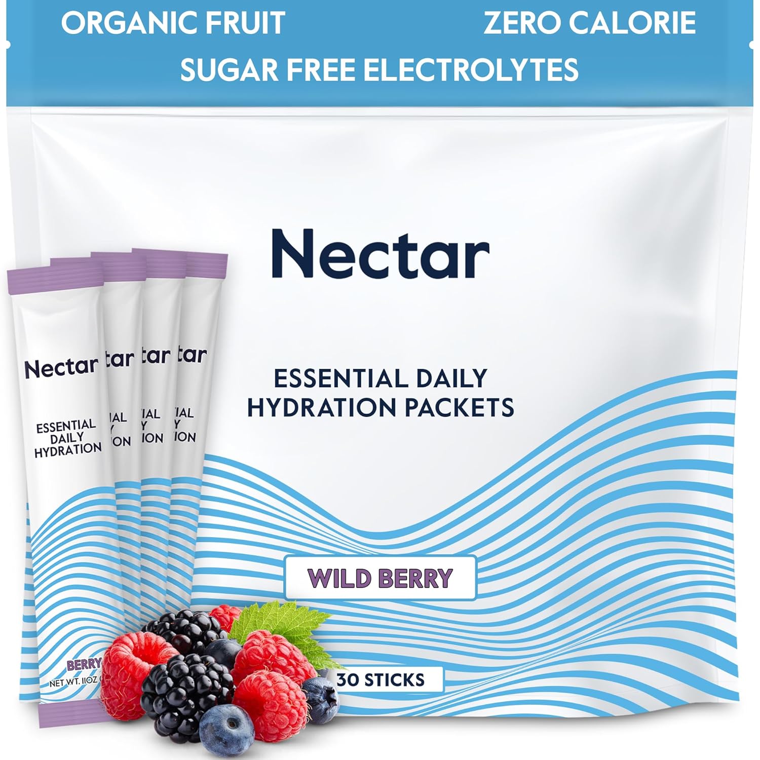 Nectar Hydration Packets - Electrolytes Powder Packets - No Sugar Or Calories - Organic Fruit Liquid Daily Iv Hydrate Packets For Clean Dehydration Relief And Rapid Rehydration (Berry 30 Pack)