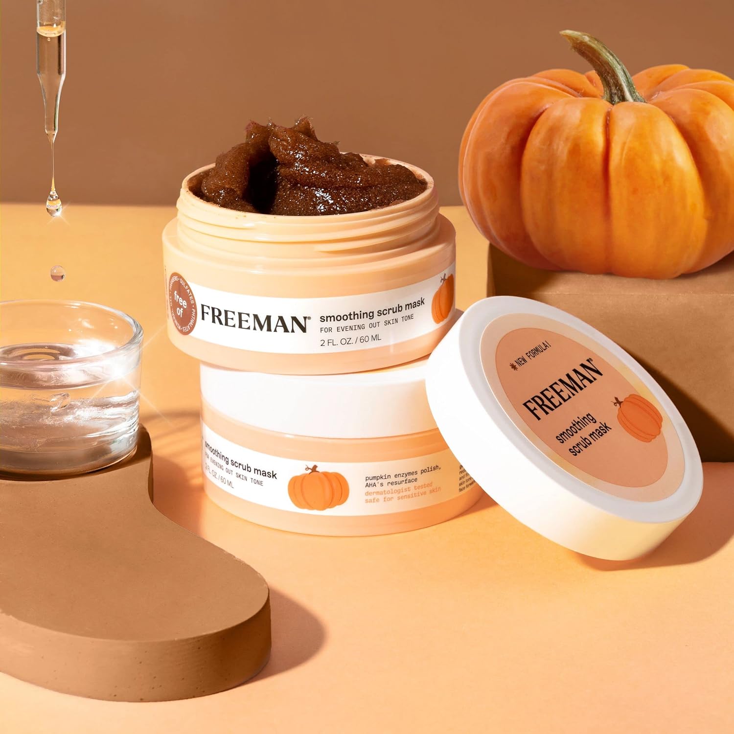 Freeman Smoothing Pumpkin Mud Facial Mask, For Evening Out Skin Tone, Pumpkin Enzymes Exfoliate Skin, Fine Line, Wrinkle Reducing & Anti-Aging, Vegan & Cruelty-Free, 2 fl.oz./ 60 mL Jar, 2 Count : Beauty & Personal Care